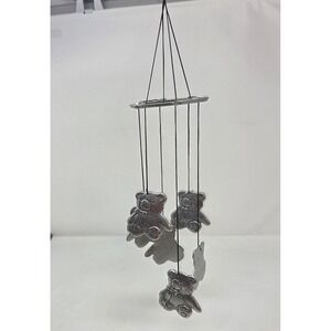 Vintage Carson Freeport PA Pewter Teddy Bear Wind Chime Nursery Decor SilverTone